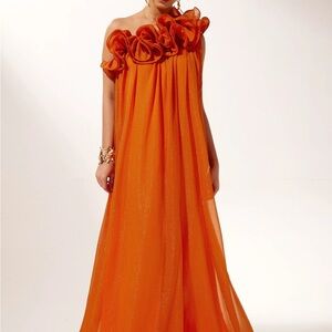 Elegant Orange Off-Shoulder Dress